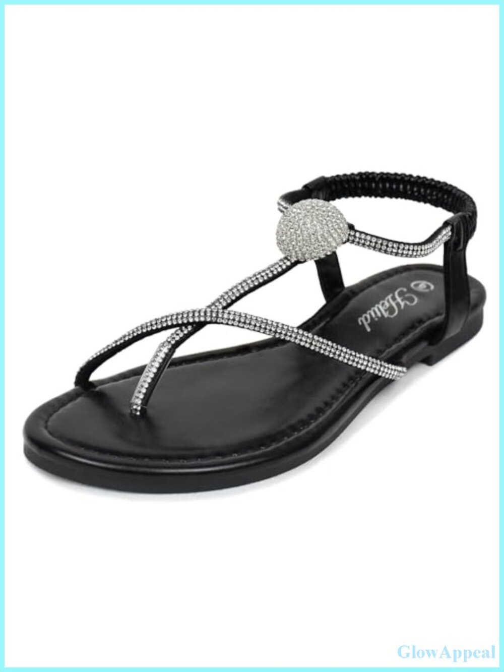 Rhinestone Strappy Elastic Ankle Boho Flat Sandals Faux Leather